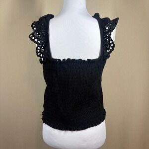 NWT Anthropologie eri+ali Smocked Eyelet Tank L Blk Dark Fairy Grunge Coquette